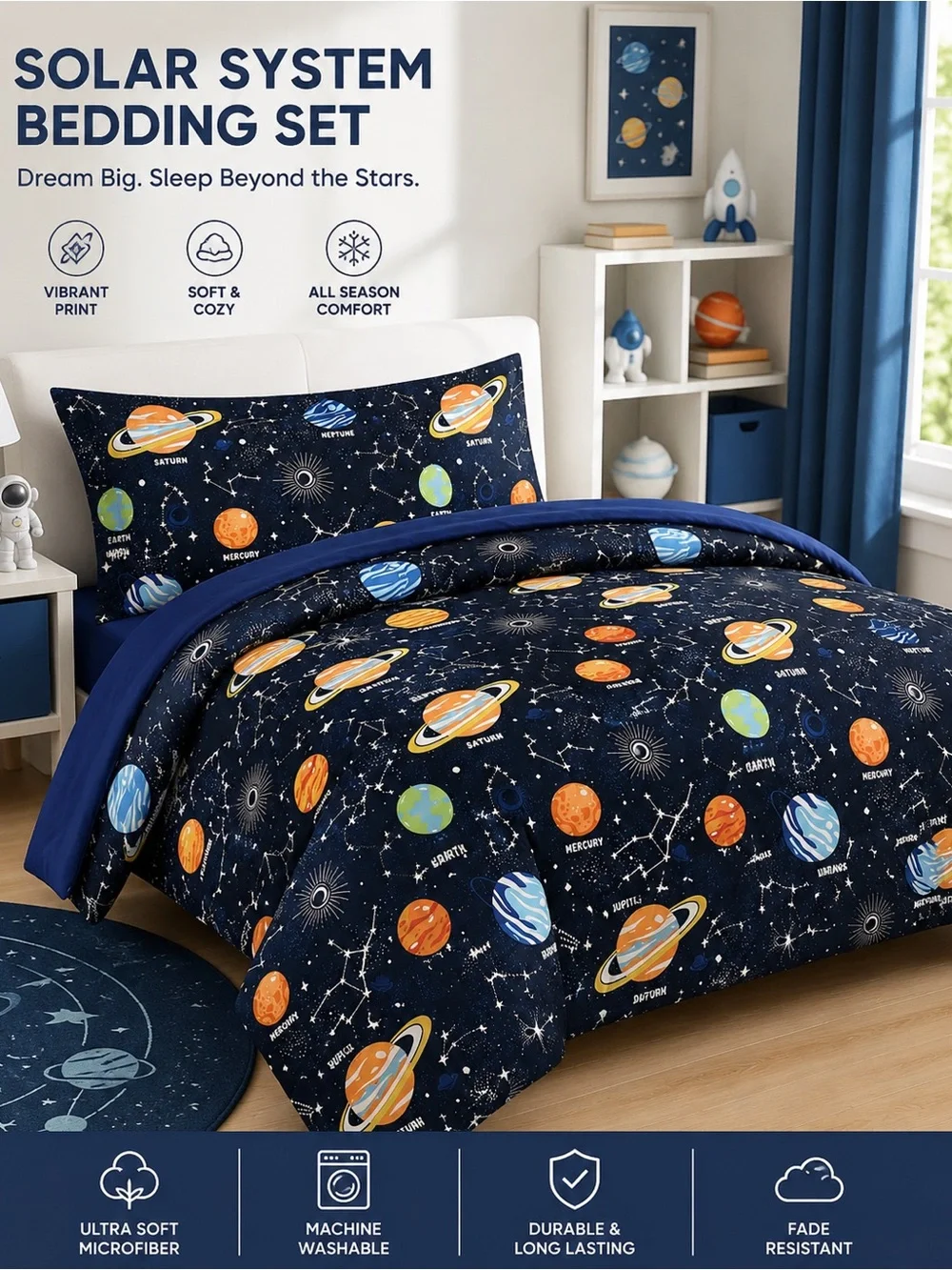 Solar System Bedding Set - Navy Space Print